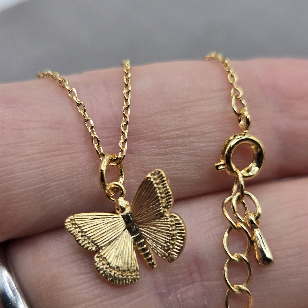 Gold Dainty Chain Butterfly Moth Charm Necklace 16K Gold Plated Boutique Brand